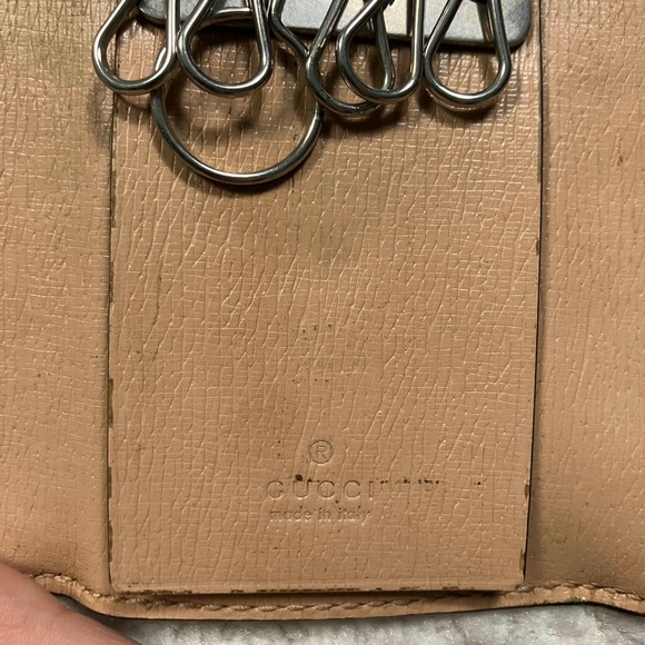 GUCCI Floral Print Leather Key Holder Wallet Beige Pink Green - Picture 5 of 10